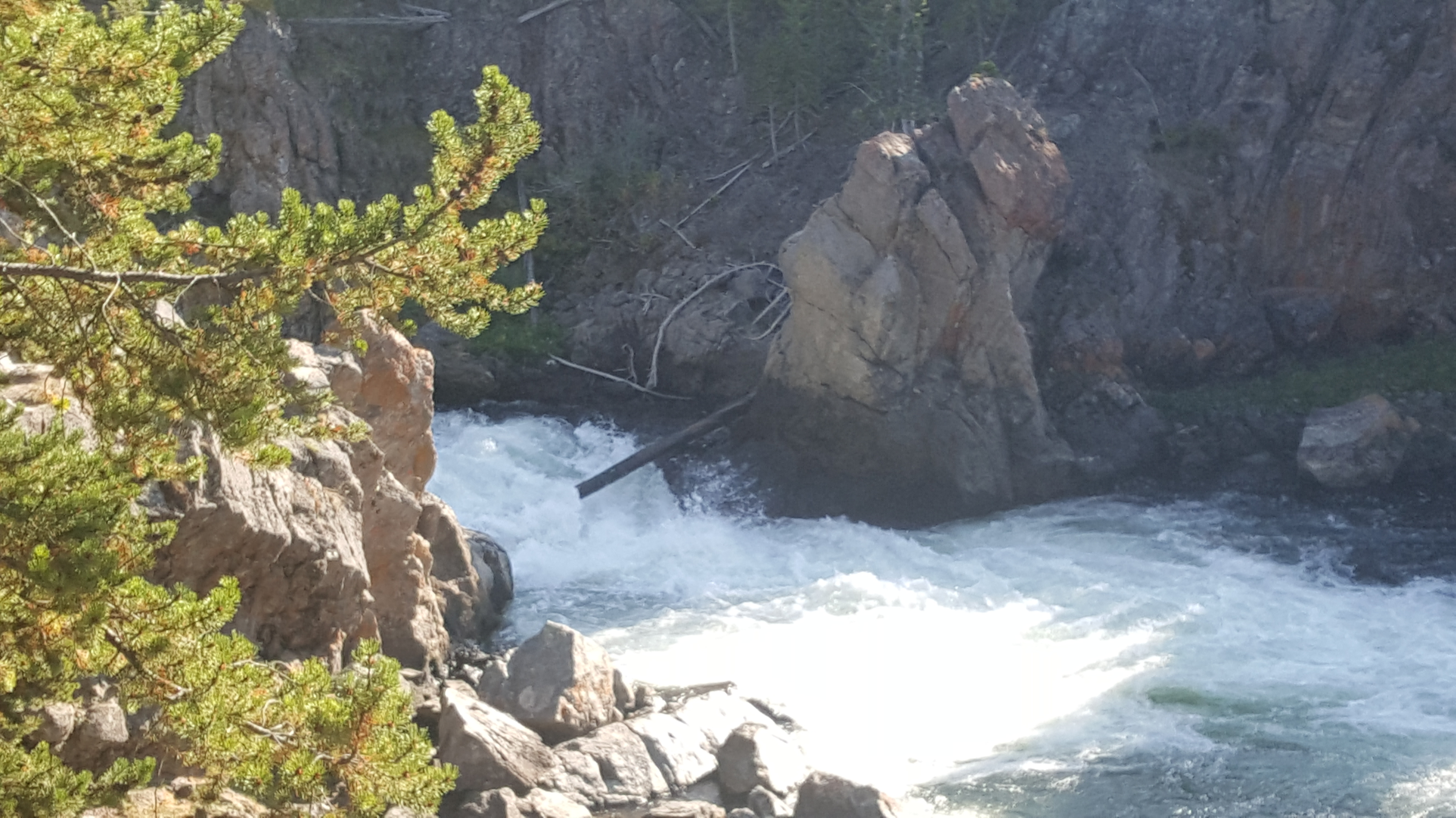 A whitewater river flows at the bottom of a rocky ravine.